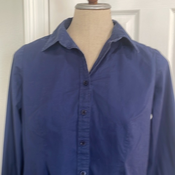 Coldwater creek long sleeve button-down navy blue shirt cotton stretch women 8 S - Picture 2 of 8